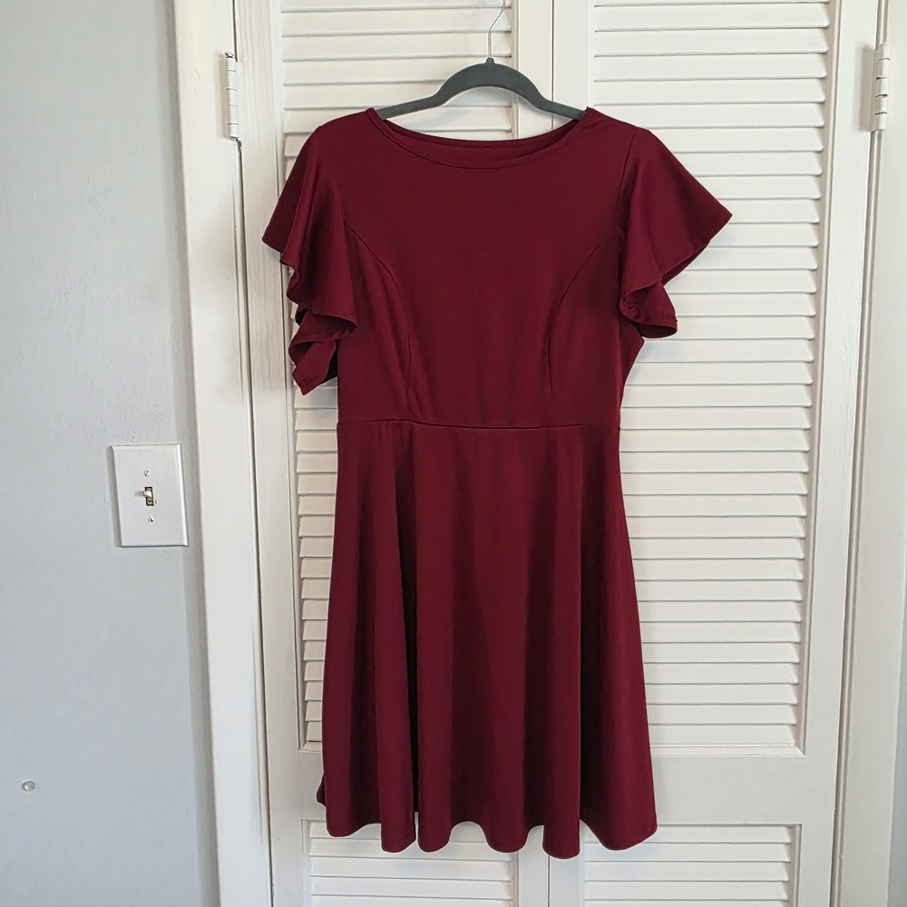 SHEIN Wine Red Flutter Sleeve Mini Dress